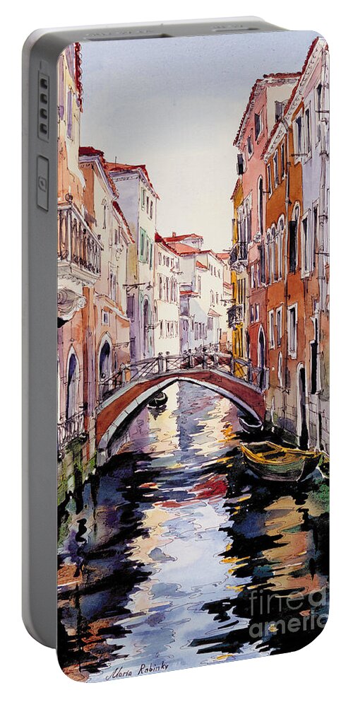 Venetian Sunlight Portable Battery Charger featuring the painting Venetian Sunlight by Maria Rabinky