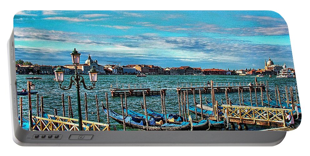 Italy Portable Battery Charger featuring the photograph Venice Gondolas on the Grand Canal by Kathy Churchman