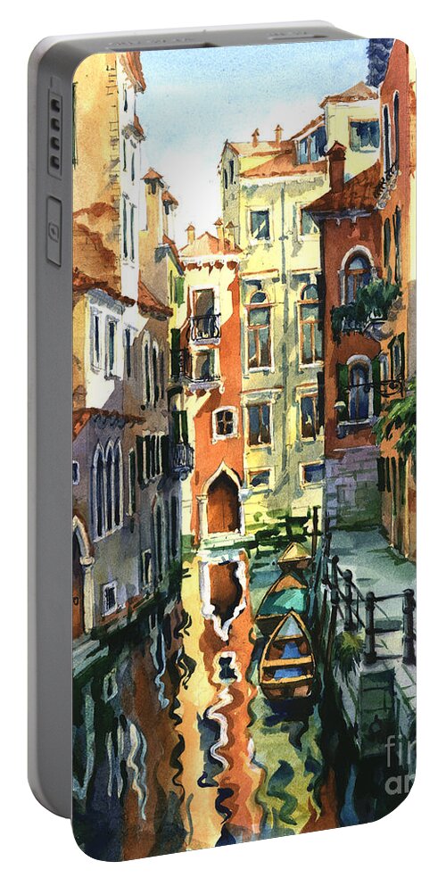 Venice Portable Battery Charger featuring the painting Venice Sunny Alley by Maria Rabinky