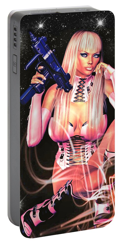 Sci-fi Portable Battery Charger featuring the mixed media Venus in Pink by Alicia Hollinger