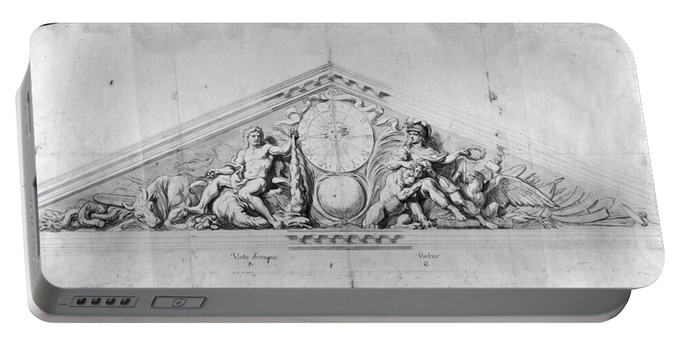 1679 Portable Battery Charger featuring the drawing Versailles Pediment, 1679 by Granger