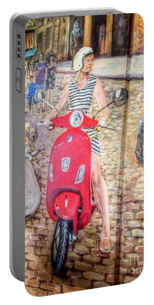 Vespa Girl Portable Battery Charger featuring the photograph Vespa Girl by Susan Garren