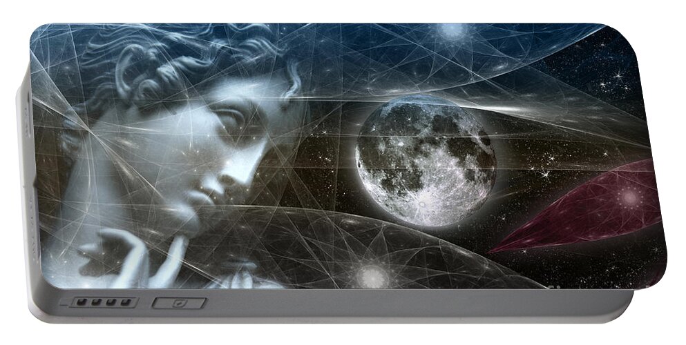 Heaven Portable Battery Charger featuring the digital art Vestal Moon by Rosa Cobos