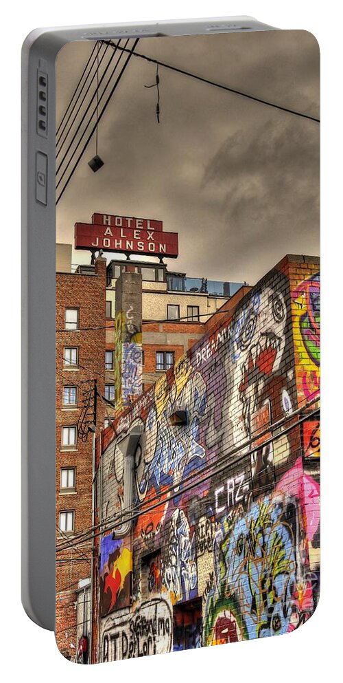 Graffiti Portable Battery Charger featuring the photograph Vibrant Lodging by Anthony Wilkening