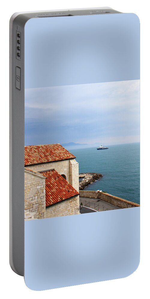 Seascape Portable Battery Charger featuring the photograph View Of Mediterranean In Antibes France by Ben and Raisa Gertsberg