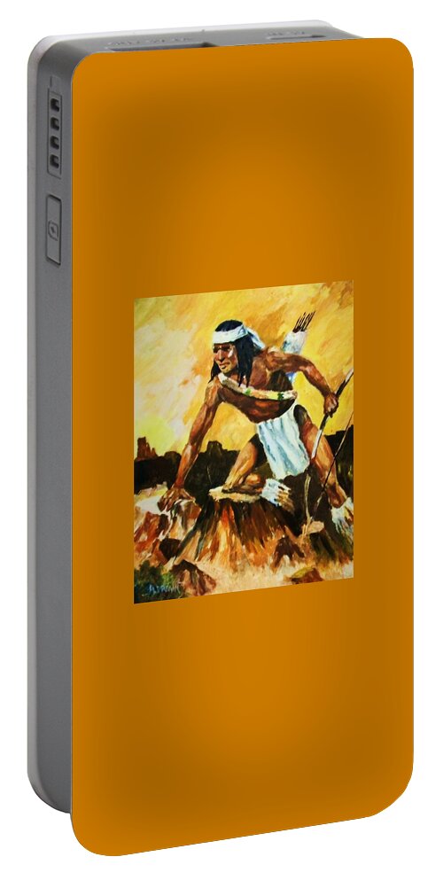 American Indian Portable Battery Charger featuring the painting Vigil From the Mesa by Al Brown