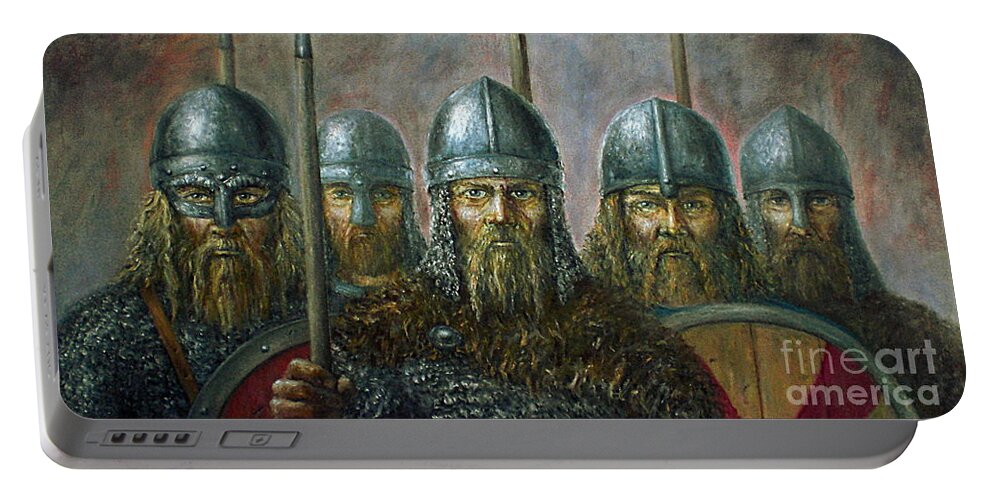 Warrior Portable Battery Charger featuring the painting Vikings by Arturas Slapsys