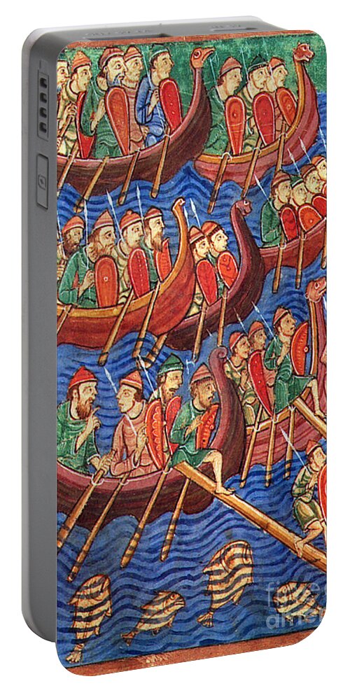 Navigation Portable Battery Charger featuring the photograph Vikings Invade England 9th Century by Photo Researchers