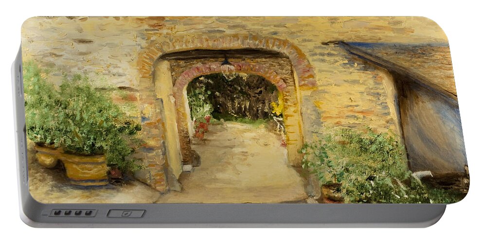 Oil Painting Portable Battery Charger featuring the painting Villa in Italy by Kathy Knopp