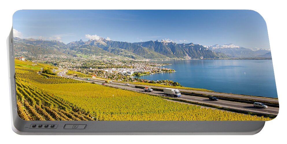 Montreux Switzerland Tourism Portable Battery Charger featuring the photograph Vineyards near Montreux by Rob Hemphill
