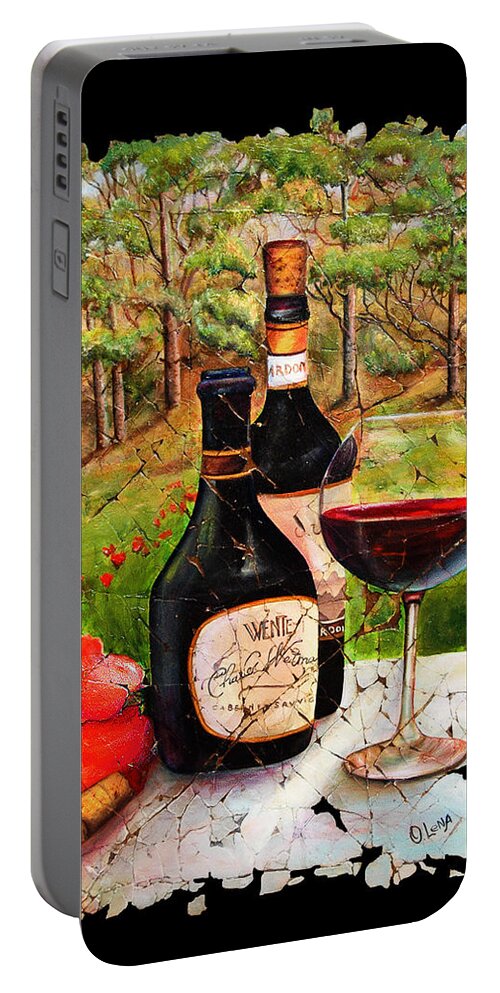 Fresco Portable Battery Charger featuring the painting Vino by OLena Art