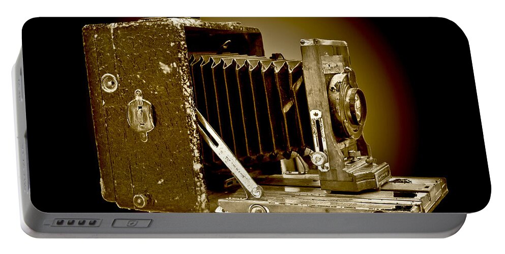 Camera Portable Battery Charger featuring the photograph Vintage Camera Sepia Wall Art by Carol F Austin