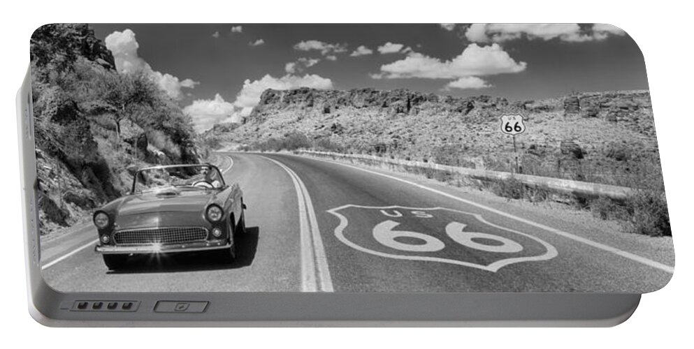 Photography Portable Battery Charger featuring the photograph Vintage Car Moving On The Road, Route by Panoramic Images