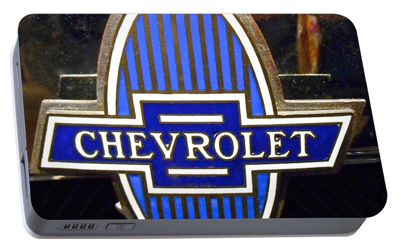 American Vintage Cars Portable Battery Charger featuring the photograph Vintage Chevrolet Logo by Joan Reese