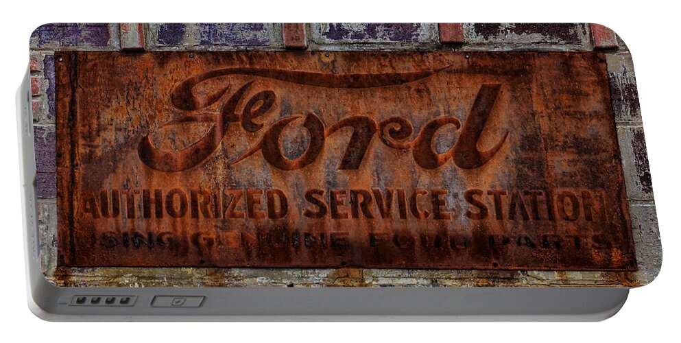 Vintage Portable Battery Charger featuring the photograph Vintage Ford Authorized Service Sign by Alan Hutchins