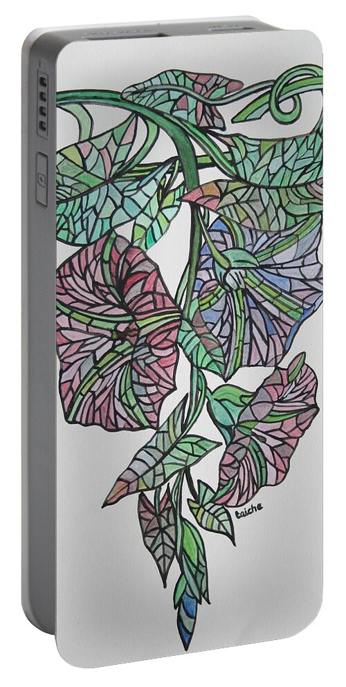 Morning Glory Portable Battery Charger featuring the painting Vintage Style Stained Glass Morning Glory by Taiche Acrylic Art
