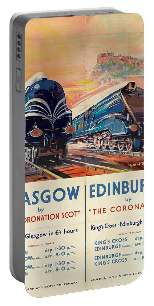 Glasgow Portable Battery Charger featuring the digital art Vintage Train Travel - Glasgow and Edinburgh by Georgia Clare
