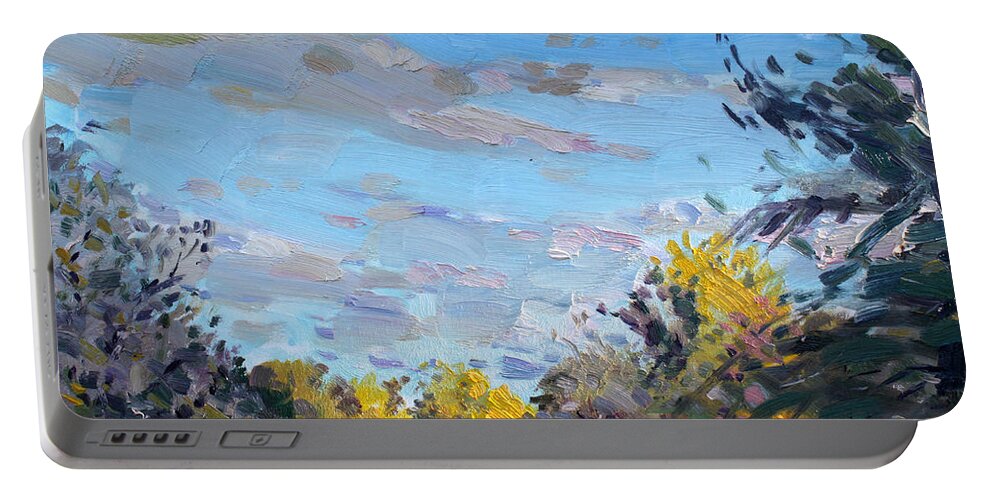Fall Portable Battery Charger featuring the painting Viola Jogging by Ylli Haruni