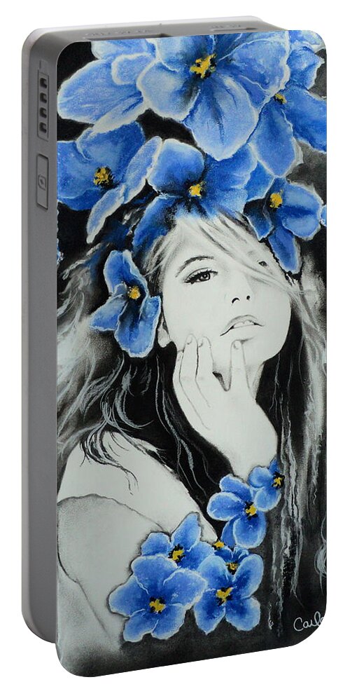 Violets Portable Battery Charger featuring the drawing Violet by Carla Carson