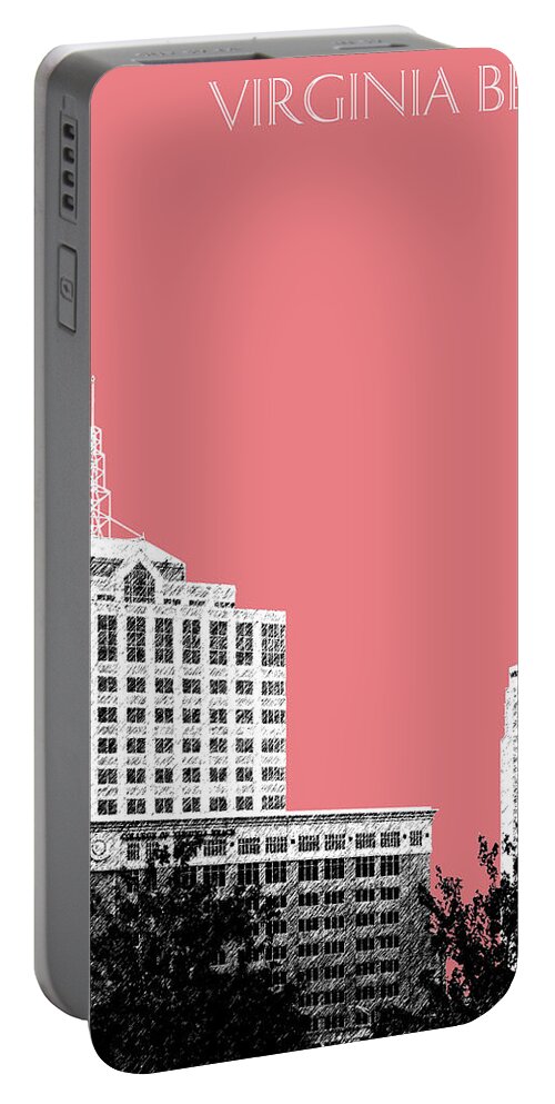 Architecture Portable Battery Charger featuring the digital art Virginia Beach Skyline - Light Red by DB Artist