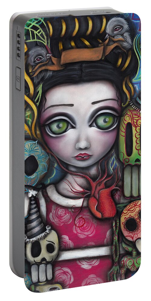 Frida Kahlo Portable Battery Charger featuring the painting Viva La Vida by Abril Andrade