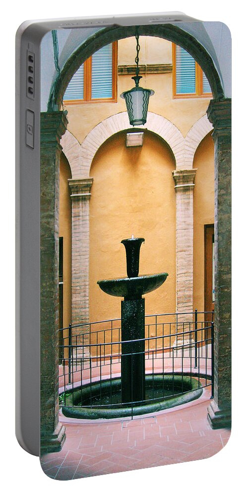 Courtyard Portable Battery Charger featuring the digital art Volterra Courtyard by Maria Huntley