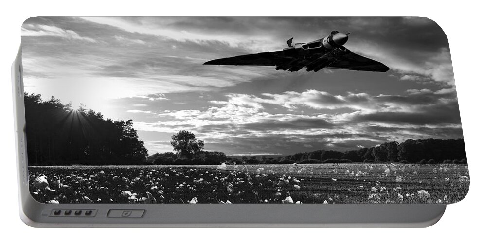 Vulcan Bomber Poppy Portable Battery Charger featuring the digital art Vulcan History Mono by Airpower Art