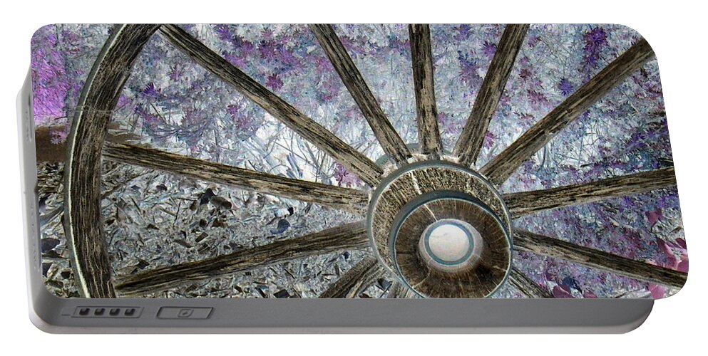 Western Portable Battery Charger featuring the photograph Wagon Wheel Study 1 by Sylvia Thornton