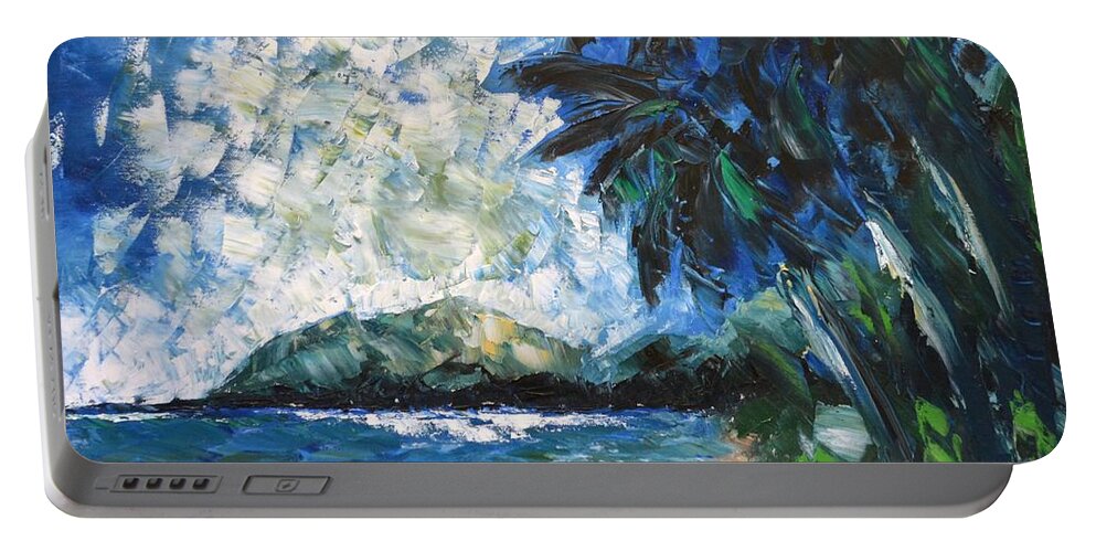 Seascape Portable Battery Charger featuring the painting Waimanalo by Larry Geyrozaga