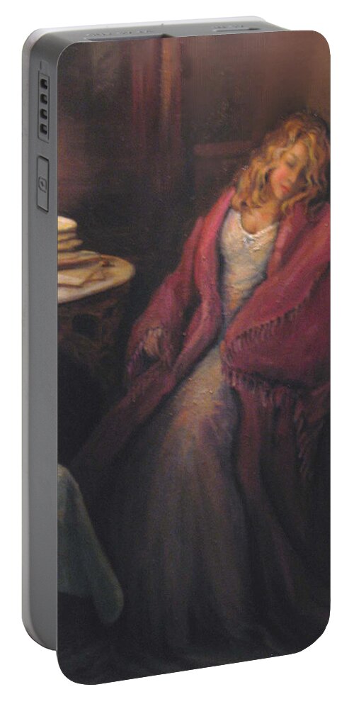 Person Portable Battery Charger featuring the painting Waiting by Donna Tucker