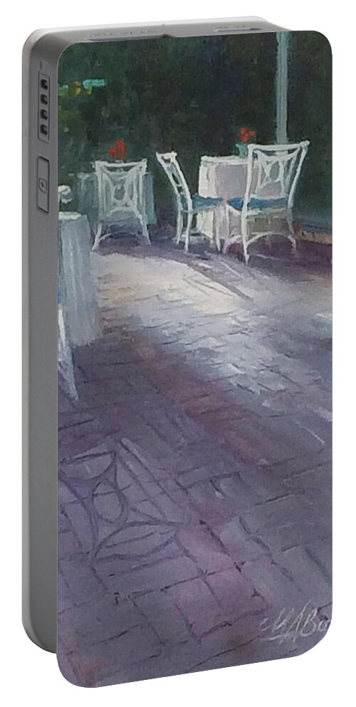 Gardens Hotel Portable Battery Charger featuring the painting Waiting for Breakfast by Maryann Boysen