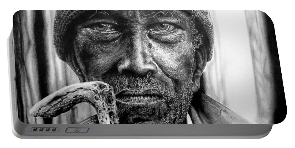 Drawing Portable Battery Charger featuring the drawing Man With Cane by Geni Gorani