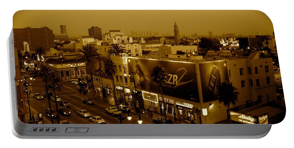 Hollywood Prints Portable Battery Charger featuring the photograph Walk of Fame Hollywood in sepia by Monique Wegmueller
