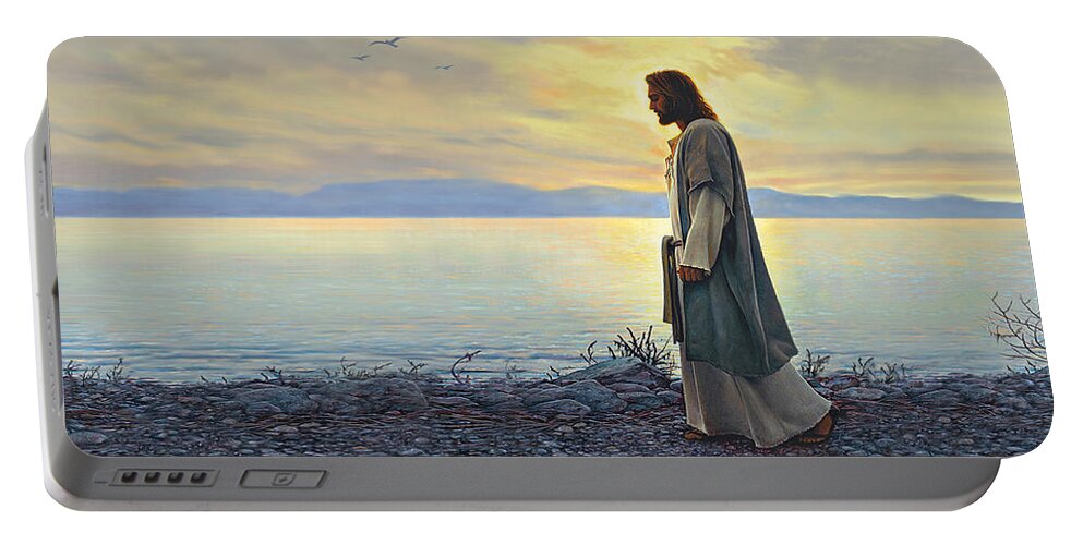 #faaAdWordsBest Portable Battery Charger featuring the painting Walk With Me by Greg Olsen