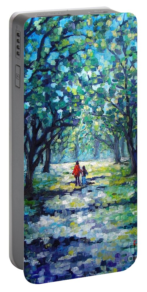 Painting Portable Battery Charger featuring the painting Walking in the Park by Cristina Stefan