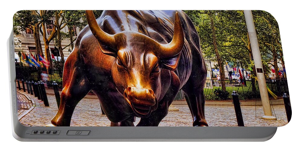 Wall Street Portable Battery Charger featuring the photograph Wall Street Bull by David Smith