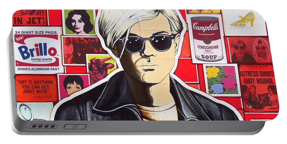 Warhol Portable Battery Charger featuring the mixed media Warhol by Joseph Sonday