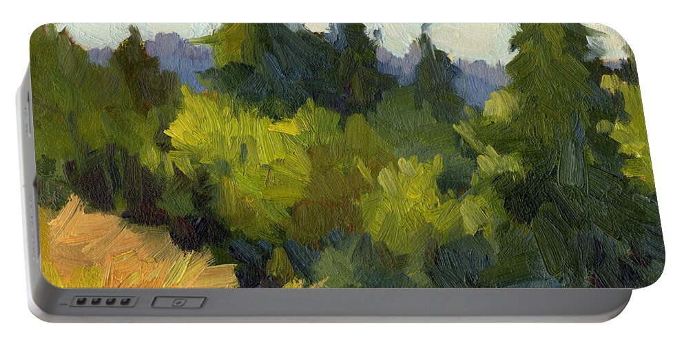 Washington Portable Battery Charger featuring the painting Washington Evergreens by Diane McClary
