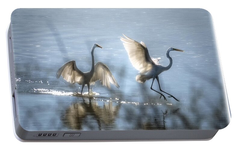 White Egret Portable Battery Charger featuring the photograph Water Ballet by Saija Lehtonen