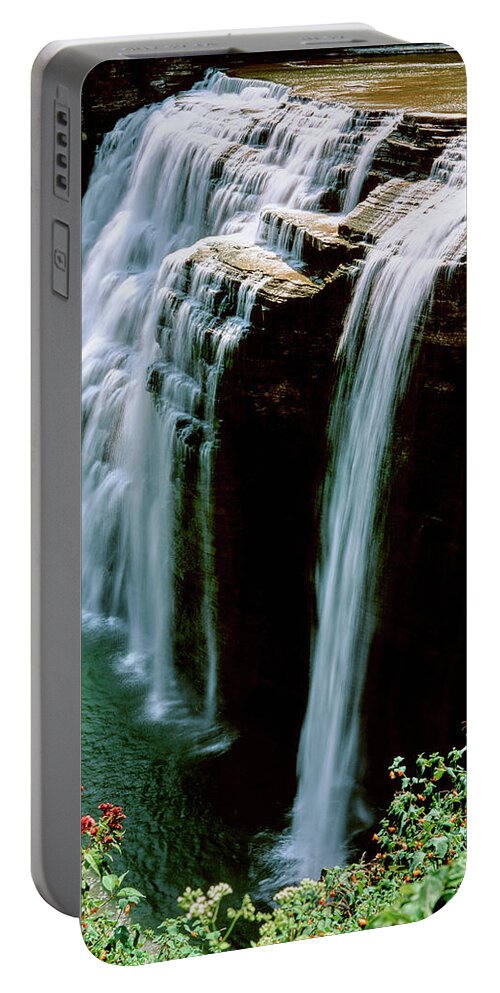 Photography Portable Battery Charger featuring the photograph Water Falling From Rocks, Lower Falls by Panoramic Images