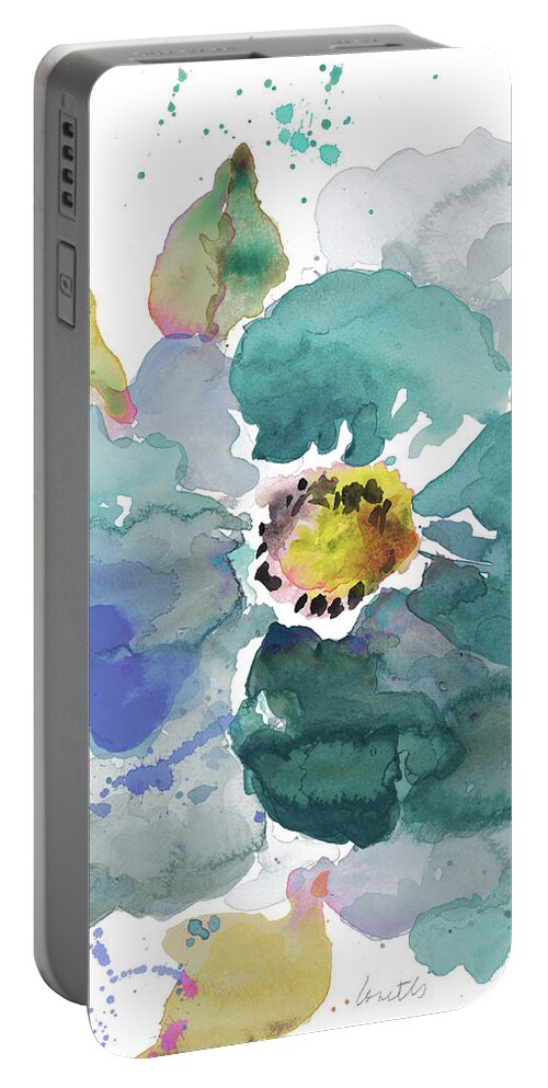 Watercolor Portable Battery Charger featuring the painting Watercolor Modern Blue Poppy by Lanie Loreth