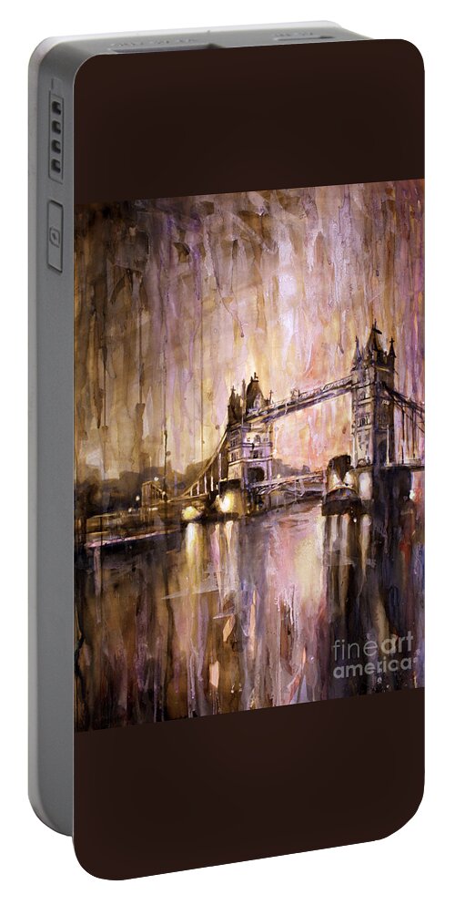 Automobile Portable Battery Charger featuring the painting Watercolor painting of Tower Bridge London England by Ryan Fox
