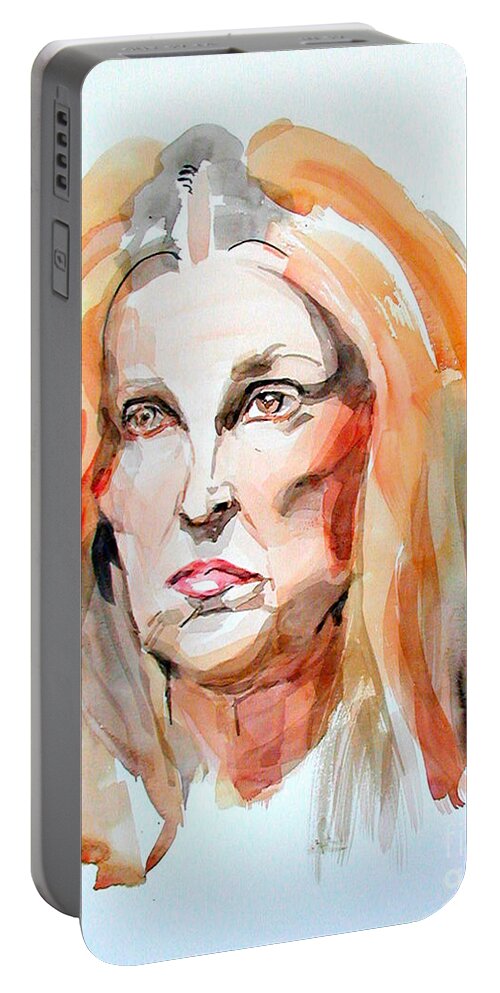 Watercolor Portrait Of A Woman Portable Battery Charger featuring the painting Watercolor Portrait of a mad redhead by Greta Corens