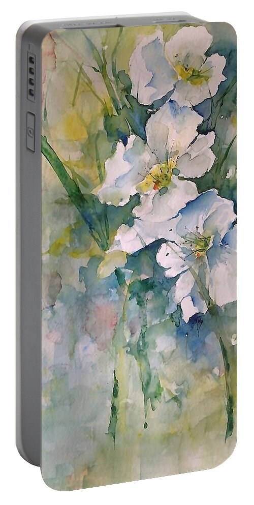 White Portable Battery Charger featuring the painting Watercolor Wild Flowers by Robin Miller-Bookhout