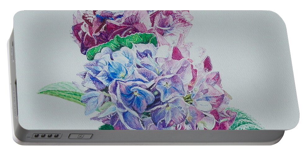 Flower Painting Portable Battery Charger featuring the painting Watercolored Hydrangea by Michele Myers