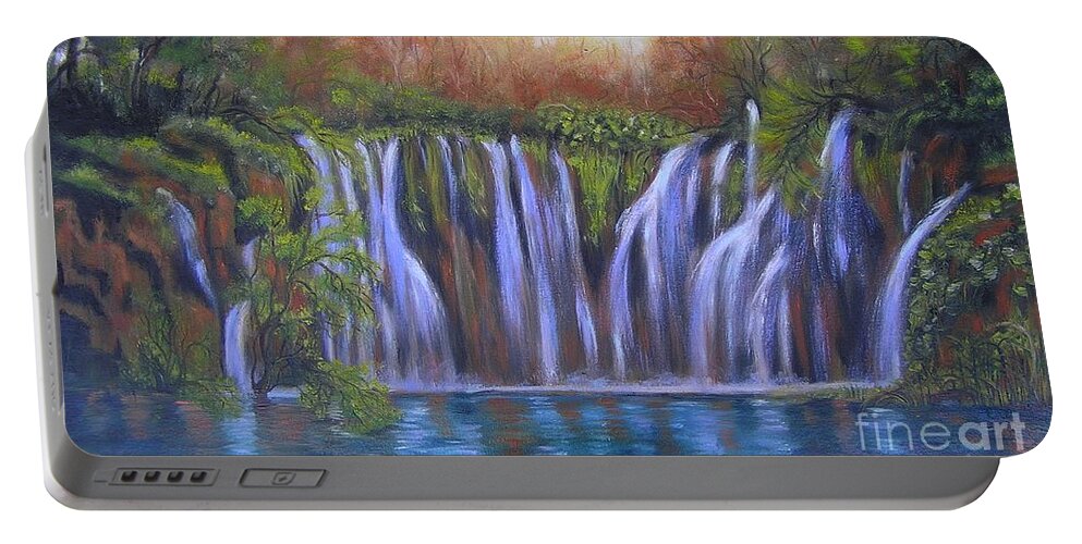 Waterfalls Portable Battery Charger featuring the painting Waterfalls - Plitvice Lakes by Vesna Martinjak
