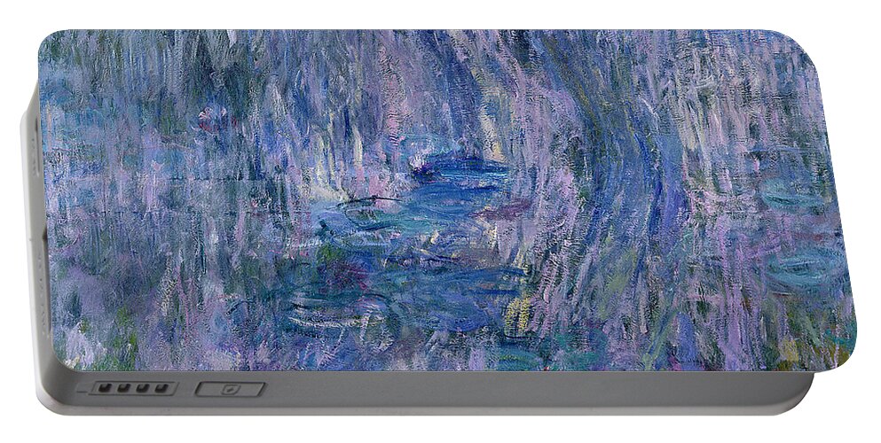 Claude Monet Portable Battery Charger featuring the painting Waterlilies and Reflections of a Willow Tree by Claude Monet