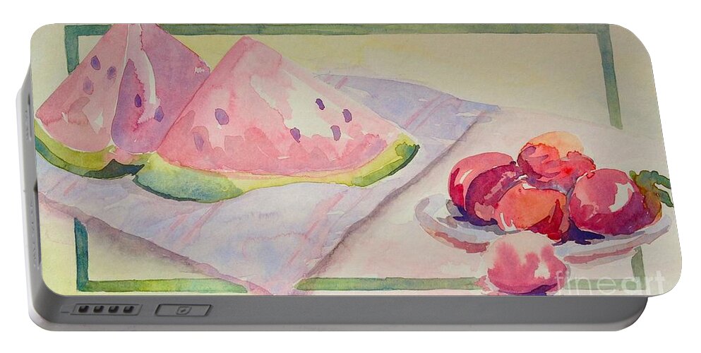 Watermelon Portable Battery Charger featuring the painting Watermelon by Marilyn Zalatan