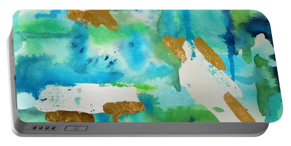 Blue Painting Portable Battery Charger featuring the painting Waterponds by Roleen Senic