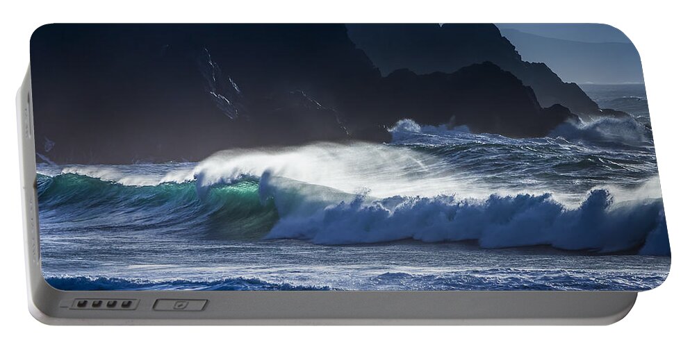 Galicia Portable Battery Charger featuring the photograph Wave Backlight in Do Rio Beach Galicia Spain by Pablo Avanzini